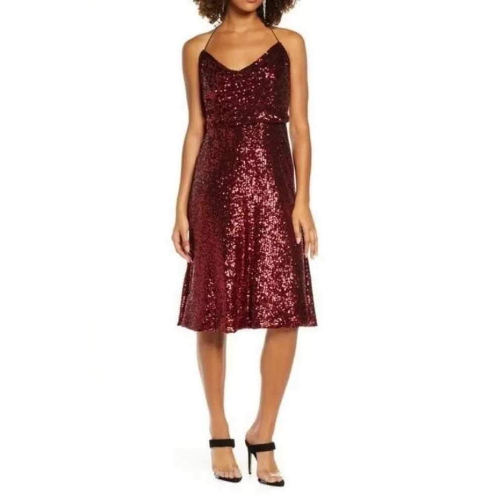 Dress the Population Zherra Sequin Halter Dress NEW